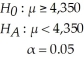 You are given the following null and alternative hypotheses: If the true population mean is 4,345,determine the value of beta.Assume the population standard deviation is known to be 200 and the sample size is 100.
