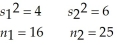 <strong>Given the following information,calculate the degrees of freedom that should be used in the pooled-standard deviation t-test. </strong> A)df = 41 B)df = 39 C)df = 16 D)df = 25