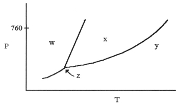 <strong> The phase diagram of a substance is given above. The region that corresponds to the solid phase is ________.</strong> A)w B)x C)y D)z E)x and y
