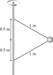 <strong>The figure shows two wires that are tied to a 710 g mass that revolves in a horizontal circle at a constant speed of 7.5 m/s.What is the tension in the upper wire? </strong> A)34 N B)20 N C)27 N D)41 N