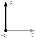 <strong>A positive charge in the figure is moving to the right and experiences a vertical (upward)magnetic force.In which direction is the magnetic field? </strong> A)to the right B)to the left C)upward D)out of the E) into the page