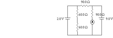 <strong>In the circuit shown,what current does the ammeter read? </strong> A)0.10 A B)0.078 A C)0.21 A D)0.14 A