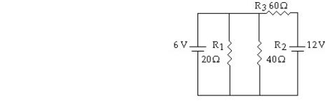<strong>What is the current through resistor R<sub>1</sub> in the circuit shown? </strong> A)0.30 A B)0.20 A C)0.00 A D)5.72 A