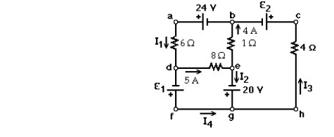 <strong> A multiloop circuit is given.It is not necessary to solve the entire circuit.In the figure shown,the current I<sub>1</sub> is closest to:</strong> A)-3 A B)3 A C)10 A D)-10 A E)zero