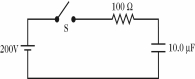 <strong>The capacitor shown in the circuit in the figure is initially uncharged when the switch S is suddenly closed.After one time constant,the current through the resistor will be closest to: </strong> A)0.00 A B)0.74 A C)1.0 A D)1.3 A E)2.0 A