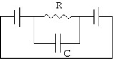 <strong>Draw a circuit with two batteries,a resistor between them,and a capacitor in parallel with the resistor.The batteries are connected negative pole to positive pole.</strong> A) B) C) D)