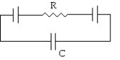 <strong>Draw a circuit with two batteries,a resistor between them,and a capacitor in parallel with the resistor.The batteries are connected negative pole to positive pole.</strong> A) B) C) D)