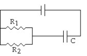 <strong>Draw a circuit consisting of a battery connected to two resistors,R<sub>1 </sub>and R<sub>2</sub>,in series with each other and a capacitor C connected across the resistors.</strong> A) B) C) D)