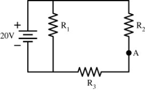 <strong>In the circuit shown,the resistor R<sub>2</sub> is adjustable.As its resistance is made larger,the voltage at point A </strong> A)increases. B)decreases. C)does not change.