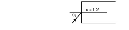 <strong> In the figure,in the investigation of a new type of optical fiber (index of refraction n = 1.26),a laser beam is incident on the flat end of a straight fiber in air.What is the maximum angle of incidence θ<sub>1</sub> if the beam is not to escape from the fiber?</strong> A)50.0° B)46.9° C)43.8° D)40.7° E)37.6°
