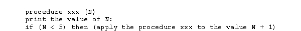 Use a while loop structure to produce a non-recursive program segment that prints the same sequence of numbers as the following recursive procedure.