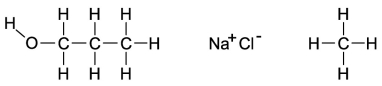 <strong>Dipole-induced dipole forces of attraction exist between water and gasoline, and yet these two substances do not mix because water has such a strong attraction for itself. Which of the following compounds might best help to make these two substances mix into a single liquid phase? </strong> A)the molecule on the far left because the O-H bond is polar and the carbon and hydrogen bonds are nonpolar B)the molecule in the middle because when the salts mix into the water, it will help separate the water and decrease the attraction for itself C)The molecule on the right will form attractions with the polar ends of the water, allowing the gasoline a chance to mix with the water. D)All of these molecules would be equally effective at increasing the mixing of gasoline and water.