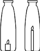<strong>Two candles of the same mass, one wide and short and the other thin and tall, are placed in identical jars as shown below and lit at the same time. Lids are then placed on each jar. Which candle goes out first? </strong> A)the short candle B)the tall candle C)Both candles go out at the same time. D)There is no way to know which candle will go out first.