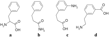 <strong>Which of the following structures could represent an amino acid that is found in a biological system? </strong> A)a B)b C)c D)d E)c and d