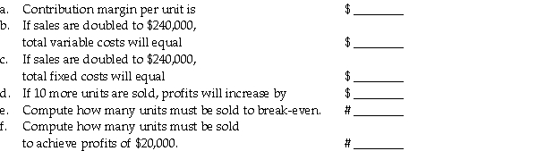 Gilley Inc., sells a single product. The company's most recent income statement is given below. Required: