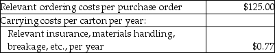 <strong>Answer the following question(s) using the information below: Green Grass Incorporated is a distributor of golf balls. Garry's Golf Supplies is a local retail outlet which sells golf balls. Garry's purchases the golf balls from Green Grass Incorporated at $0.75 per ball; the golf balls are shipped in cartons of 72. Green Grass Incorporated pays all incoming freight, and Garry's Golf Supplies does not inspect the balls due to Green Grass' reputation for high quality. Annual demand is 172,800 golf balls at a rate of 3,322 balls per week. Garry's Golf Supplies earns 12% on its cash investments. The purchase-order lead time is one week. The following cost data are available: Purchasing at the EOQ recommended level, what are the relevant total costs?</strong> A) $1,500.00 B) $2,085.67 C) $2,225.00 D) $3,000.00 E) $680.00