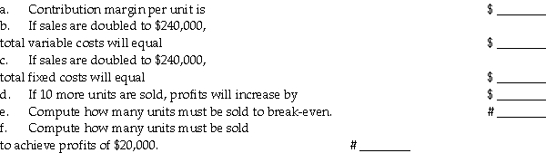 Gilley Inc. ,sells a single product.The company's most recent income statement is given below. Required: