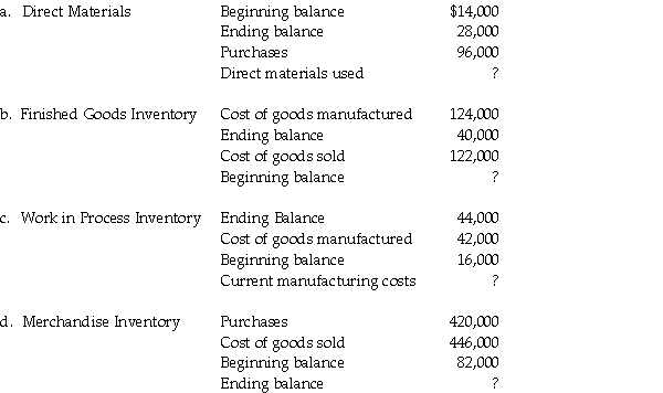 Find the required amounts,assuming each is an independent case.