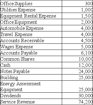 Emily Ma started an Energy Saving Service in June 2013. The account balances on June 30, 2013 are provided below. All accounts have normal balances. One hundred (100) common shares were issued in June 2013. Requirements Prepare Emily's income statement.