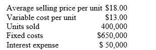 <strong>Based on the data contained in Table A,what is the break-even point in sales dollars? TABLE A </strong> A) $2,340,000 B) $1,850,000 C) $1,775,500 D) $700,000