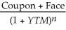 <strong>Which of the following formulas is incorrect?</strong> A)Yield to maturity for an n-period zero-coupon bond = B)Price of an n-period bond = + + ... + C)Price of an n-period bond = Coupon × + D)Coupon =