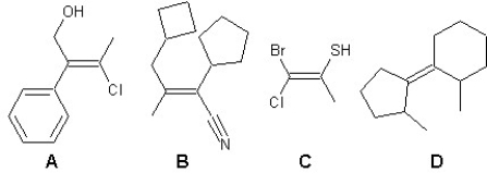 Find the correct stereochemistries for the following four alkenes: