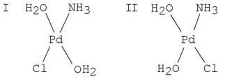 <strong>Choose the correct statement about isomers of [Pt(H2O)2(NH3)Cl]Br.  </strong> A) I is cis, II is trans. B) The two molecules are the same. C) The two molecules are the same but one is turned over. D) They are not isomers. E) I is trans, II is cis. <div style=padding-top: 35px> 