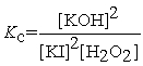 <strong>Write the equilibrium constant expression for the following reaction: 2 KI(aq) + H2O2(aq) ⇌ 2 KOH(aq) + I2(aq)</strong> A)   B) Kc = [I2] C) Kc = [I2]2 D)   E)   <div style=padding-top: 35px> 