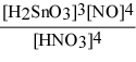 <strong>Write the equilibrium constant expression for the reaction: 3 Sn(s) + 4 HNO3(aq) + H2O(l) ⇌ 3 H2SnO3(s) + 4 NO(g)</strong> A) Kc = B) Kc = C) Kc = D) Kc = E) Kc =