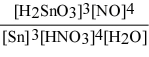 <strong>Write the equilibrium constant expression for the reaction: 3 Sn(s) + 4 HNO3(aq) + H2O(l) ⇌ 3 H2SnO3(s) + 4 NO(g)</strong> A) Kc = B) Kc = C) Kc = D) Kc = E) Kc =