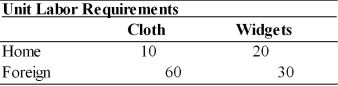 <strong>Trade in a One-Factor World Given the information in the table above, Home's opportunity cost of widgets is:</strong> A) 0.5 B) 2.0 C) 6.0 D) 1.5 E) 3.0