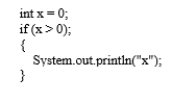 <strong>Analyze the following code. </strong> A) The value of variable x is always printed. B) The symbol x is always printed twice. C) The symbol x is always printed. D) Nothing is printed because x > 0 is false.