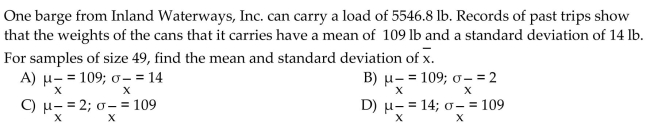 For samples of the specified size from the population described, find the mean and standard deviation of the samplemean