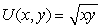 <strong>Which of the following utility functions best represents the idea that two goods,x and y,are perfect complements?</strong> A) B)U(x,y)= x + y. C) . D)U(x,y)= min (x,y).