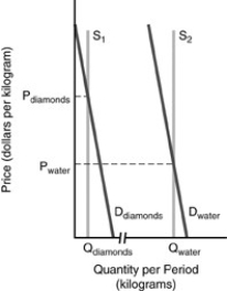 -Refer to the above figure.All of the following are true concerning the diamond-water paradox EXCEPT