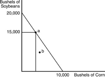 -A farmer has 100 acres of land on which he can grow soybeans or corn.An acre of land yields 200 bushels of soybeans or 100 bushels of corn.The above figure refers to the farmer's