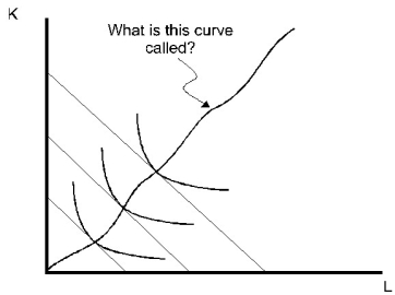 <strong>The curve in the diagram is called  </strong> A) the income-consumption curve. B) the long-run total cost curve. C) the expansion path. D) the price-consumption curve. E) none of the above <div style=padding-top: 35px> 