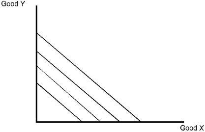 <strong>Alvin's preferences for good X and good Y are shown in the diagram below. Figure 3.1 Refer to Figure 3.1. Which of the following is true concerning Alvin's marginal rate of substitution?</strong> A) It is diminishing. B) It is positive but varies along the indifference curve. C) It is constant. D) It is zero.