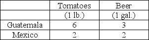 <strong>The following table summarizes the production relationships in Mexico and Guatemala to produce tomatoes and beer:Table 16.1 Hours of Labor Required to Produce   Refer to Table 16.1. Use the following statements to answer this question. I) Mexico has an absolute advantage in the production of tomatoes and beer. II) Mexico has a comparative advantage in the production of tomatoes.</strong> A) Both I and II are true. B) I is true, and II is false. C) I is false, and II is true. D) Both I and II are false. <div style=padding-top: 35px> 