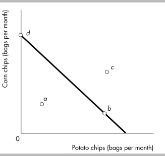 -Given the budget line in the figure above, the combination of chips that is NOT affordable is
