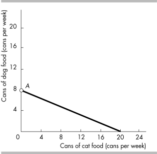 -The figure above shows Ilene's budget line. The price of a can of cat food is $2. Ilene's income per week is