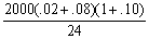 k =   =   = 9.16 → 9 containers 9 =   =   24 × 9 = 2000(.02 + .08)(1 + α)   = .10(1 + α)   = 1 + α 1.08 - 1 = α 0.08 = α