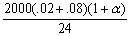 k =   =   = 9.16 → 9 containers 9 =   =   24 × 9 = 2000(.02 + .08)(1 + α)   = .10(1 + α)   = 1 + α 1.08 - 1 = α 0.08 = α