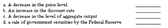 Label each of the following events as either leading to an increase or a decrease in the equilibrium interest rate?  <div style=padding-top: 35px> 