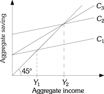 <strong>Refer to the information provided in Figure 8.4 below to answer the questions that follow. Figure 8.4 Refer to Figure 8.4. Which consumption function has the largest MPC?</strong> A) C<sub>1</sub> B) C<sub>2</sub> C) C<sub>3</sub> D) cannot be determined from the figure