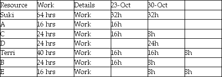 <strong>Use the resource loading table to determine which of the Yaki sisters is over-allocated. </strong> A)Suki B)Terri C)both D)Can't be determined from the information provided.