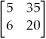 <strong>[1 5]   =</strong> A)[35 27] B)   C)   D)   E)None of the above <div style=padding-top: 35px> 