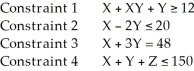 <strong>Which of the following is not acceptable as a constraint in a linear programming problem (maximization)? </strong> A) Constraint 1 B) Constraint 2 C) Constraint 3 D) Constraint 4 E) None of the above