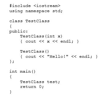 <strong>What is the output of the following program?  </strong> A)The program runs, but with no output. B)0 C)Hello! D)The program will not compile. <div style=padding-top: 35px> 