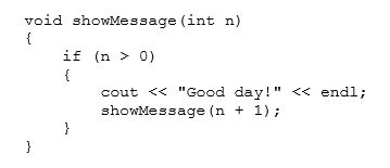 <strong>How many times will the following function call itself, if the value 5 is passed as the argument? </strong> A)1 B)4 C)5 D)An infinite number of times